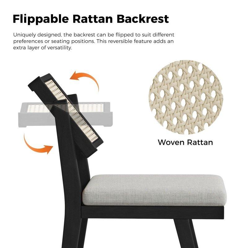 Masif Ahşap Dokuma Sırtlıklı Yıkanabilir Minderli 6lı Rattan Sandalye Seti - 251939