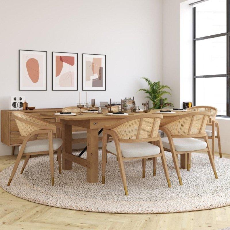 Masif Ahşap Döşemeli Kolçaklı Hasır Örgü Rattan Sandalye - 252801