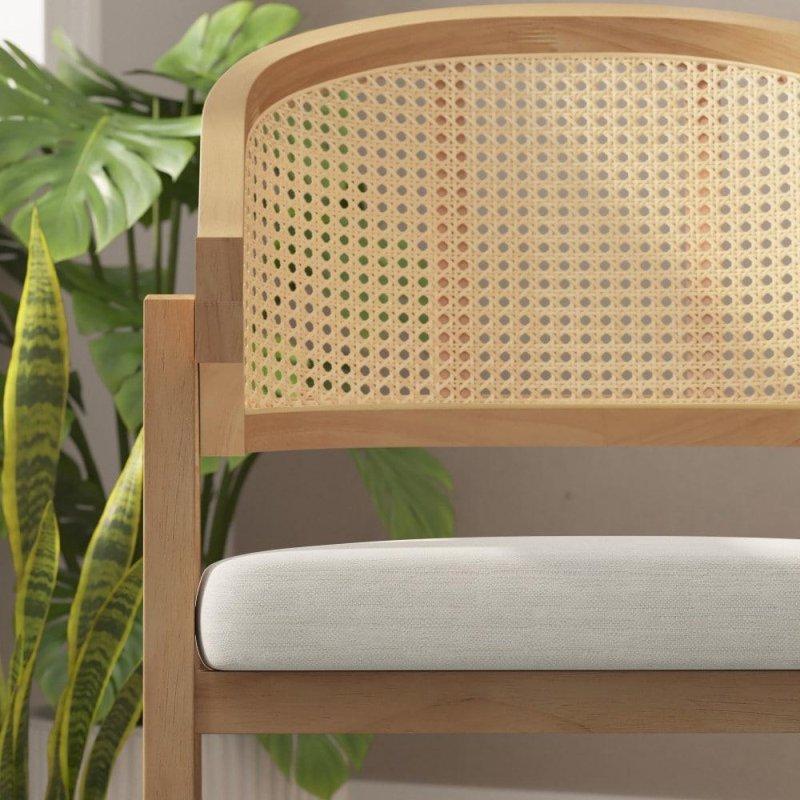 Masif Ahşap Döşemeli Kolçaklı Hasır Örgü Rattan Sandalye - 252801
