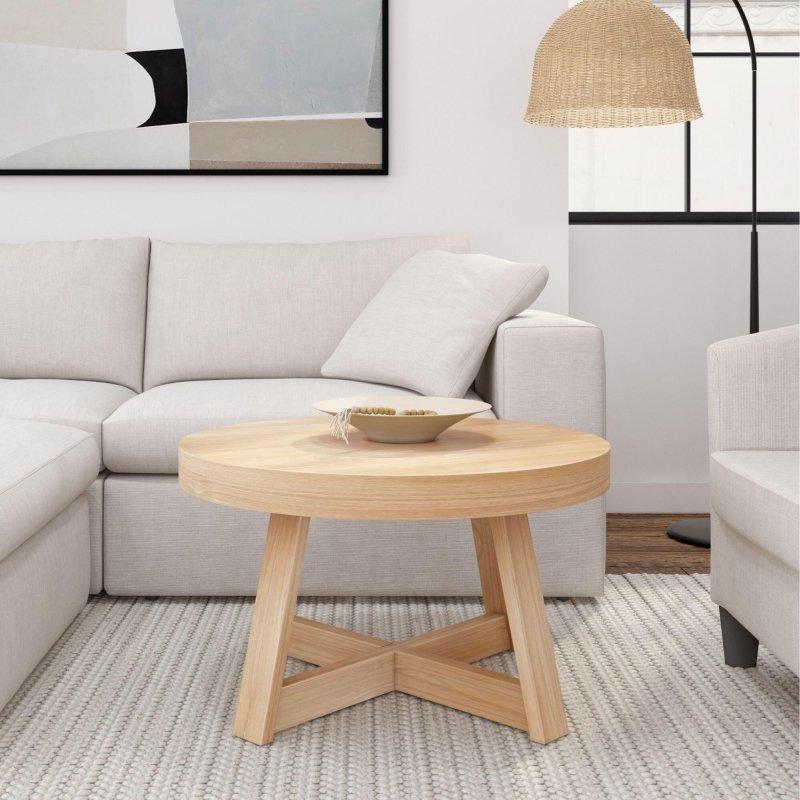 Masif Ahşap Fırçalanmış Payanda Ayaklı Yuvarlak Orta Sehpa - 77 cm - 243309