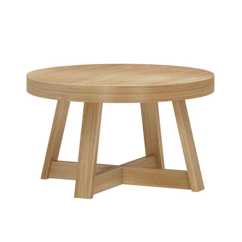 Masif Ahşap Fırçalanmış Payanda Ayaklı Yuvarlak Orta Sehpa - 77 cm - 243309