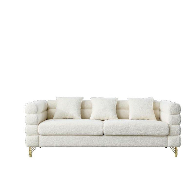 Masif Ahşap İskeletli Gold Metal Ayaklı 3 Yastıklı Kumaş Bohem Koltuk - 206 cm - 279908
