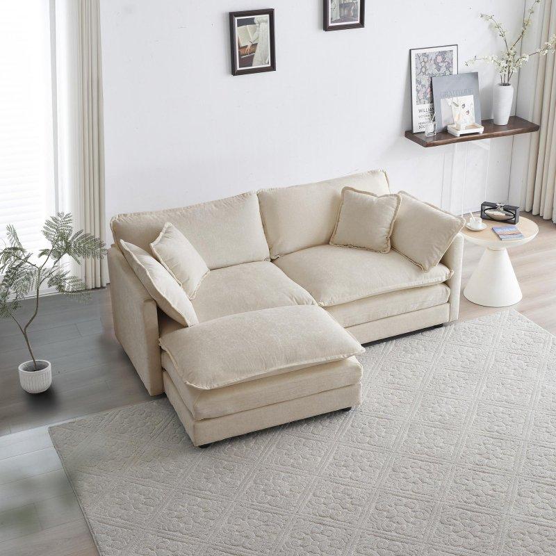 Masif Ahşap İskeletli Şönil Kumaş Modüler ve Puf Dahil Köşe Koltuk - 178x89 cm - 256773