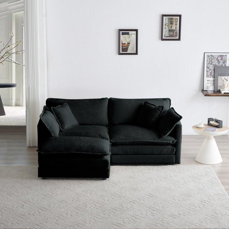 Masif Ahşap İskeletli Şönil Kumaş Modüler ve Puf Dahil Köşe Koltuk - 178x89 cm - 256773