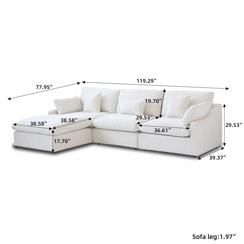 Masif Ahşap Keten Kumaş Modüler Puflu Köşe Koltuk - 303x198 cm - 255202