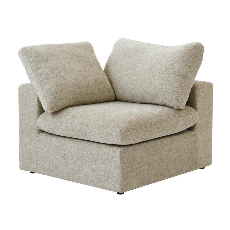 Masif Ahşap Keten Modüler Puflu 6 Kişilik Köşe Koltuk - 306x306 cm - 258044