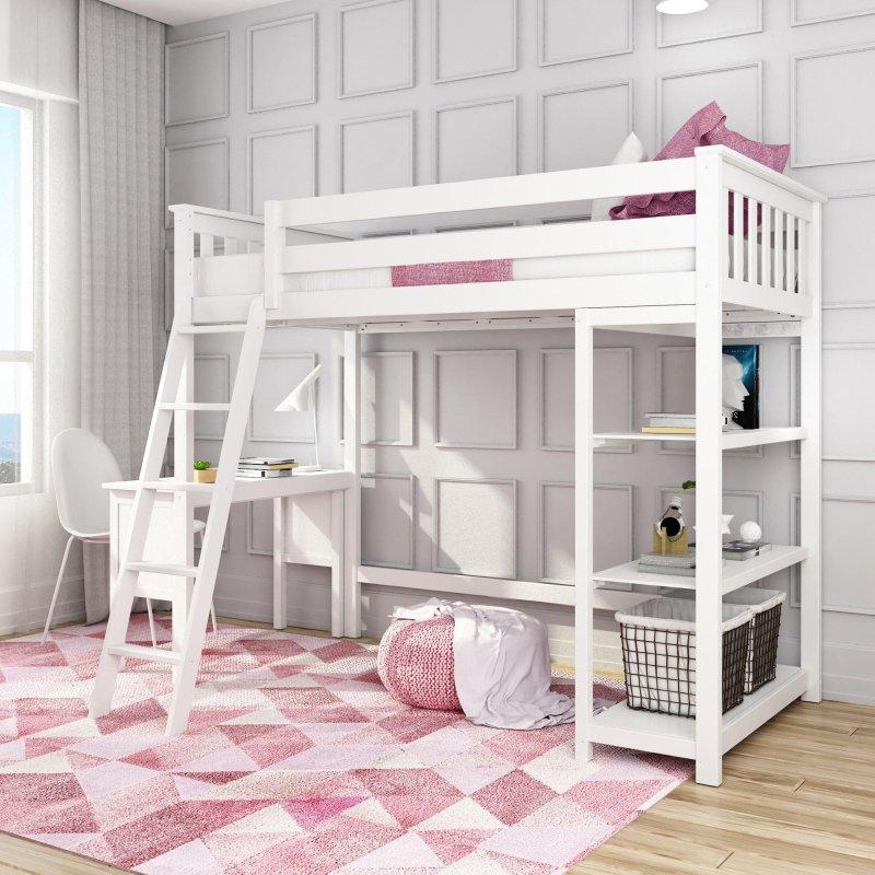 Masif Ahşap Kitaplıklı ve Çalışma Masalı Ranza - 249869
