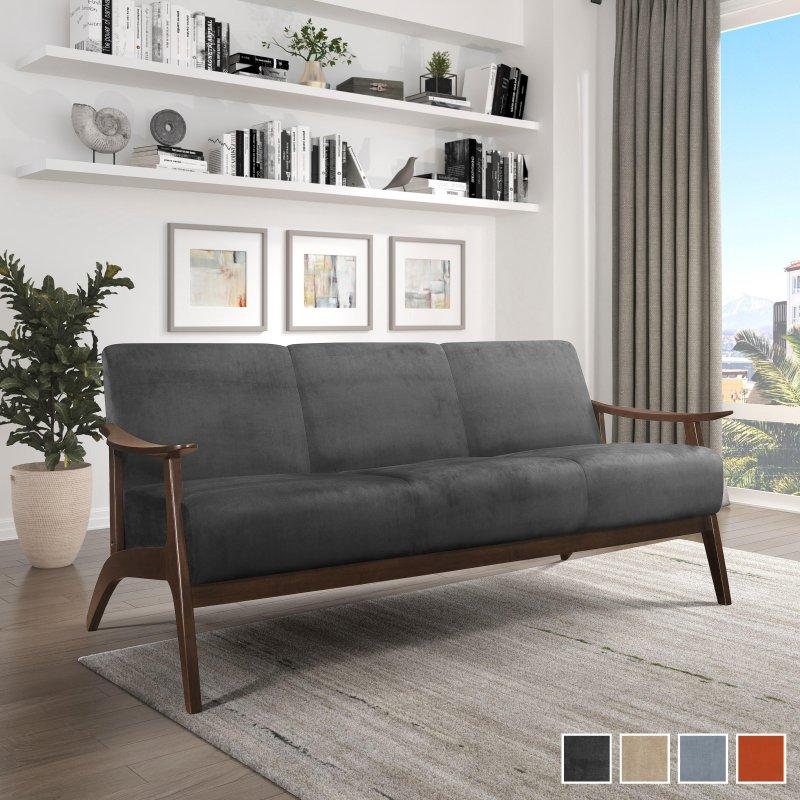 Masif Ahşap Kollu Retro Tasarım Kadife Bohem Koltuk - 186x81x82 cm - 293687