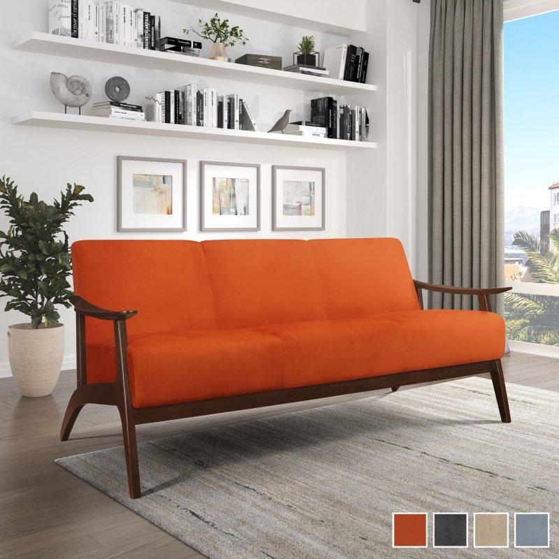 Masif Ahşap Kollu Retro Tasarım Kadife Bohem Koltuk - 186x81x82 cm - 293687