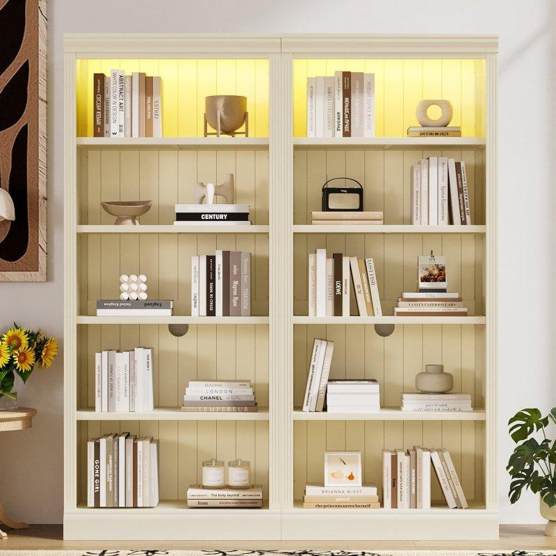 Masif Ahşap LED Aydınlatmalı Ayarlanabilir Raflı Kitaplık - 183x39x212 cm - 316153