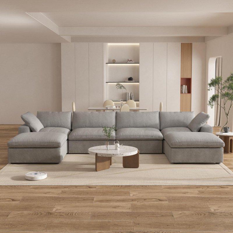 Masif Ahşap Modüler U-Şekilli Depolamalı Puflu Köşe Koltuk - 408x204 cm - 259240