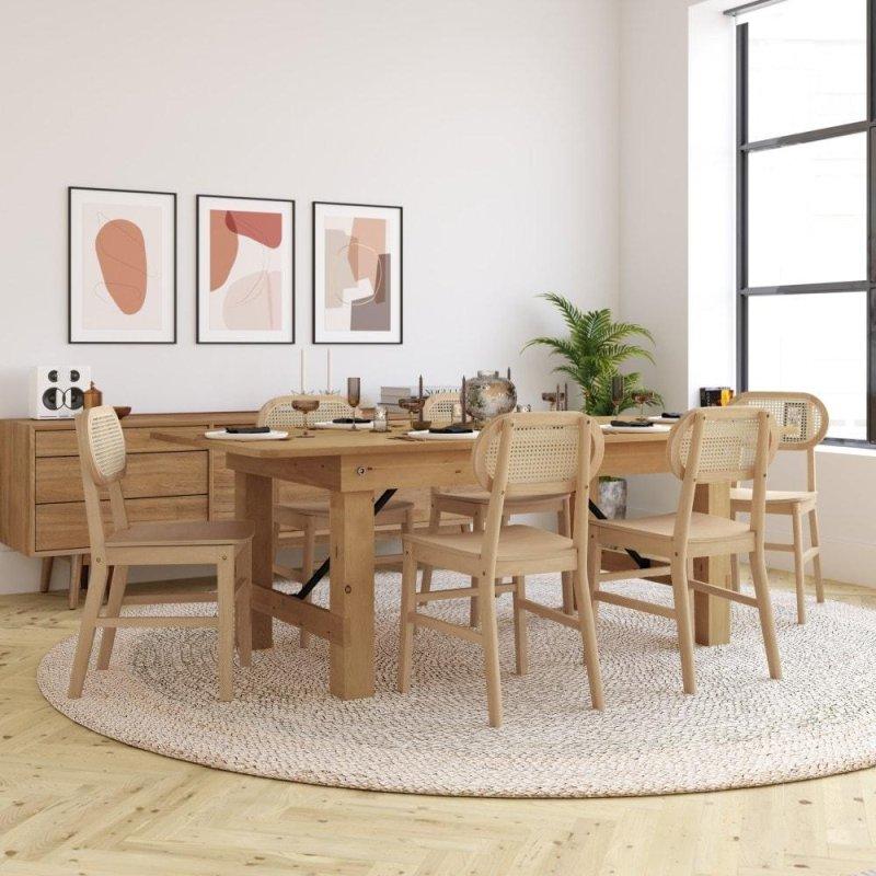 Masif Ahşap Örgü Sırtlı Kolsuz 2li Rattan Sandalye - 252454