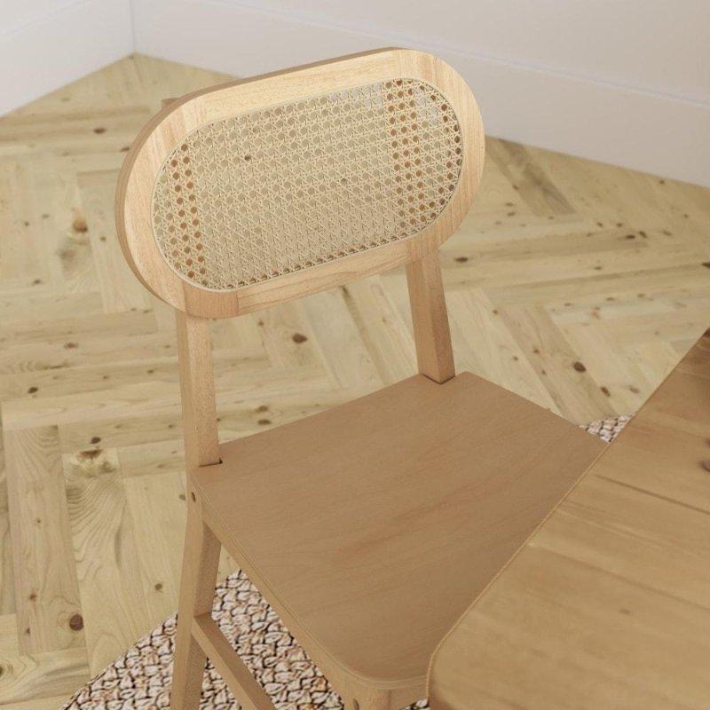 Masif Ahşap Örgü Sırtlı Kolsuz 2li Rattan Sandalye - 252454