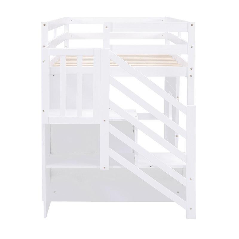 Masif Ahşap Pencereli ve Depolamalı Merdivenli Altı Boş Ranza - 107x241 cm - 248578