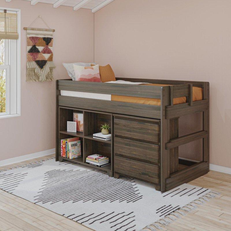 Masif Ahşap Şifonyerli ve Kitaplıklı Kır Evi Alçak Ranza - 250116