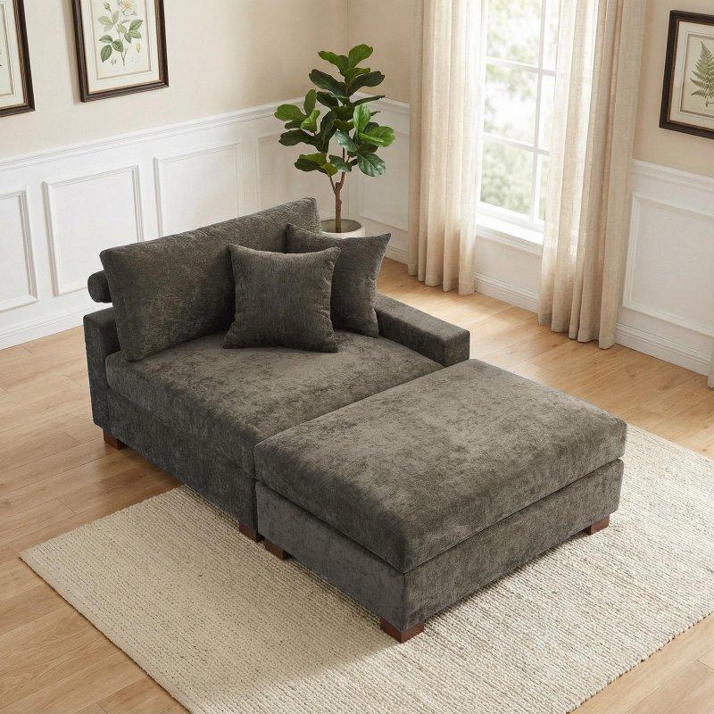Masif Ahşap Şönil Kumaş Modüler Yastıklı Köşe Koltuk - 256953