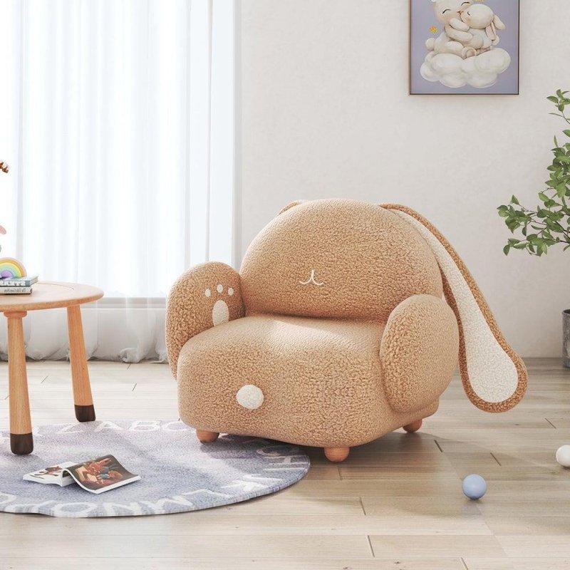 Masif Ahşap Teddy Kumaş Tavşan Tasarımlı Çocuk Köşe Koltuk - 66 cm - 256601