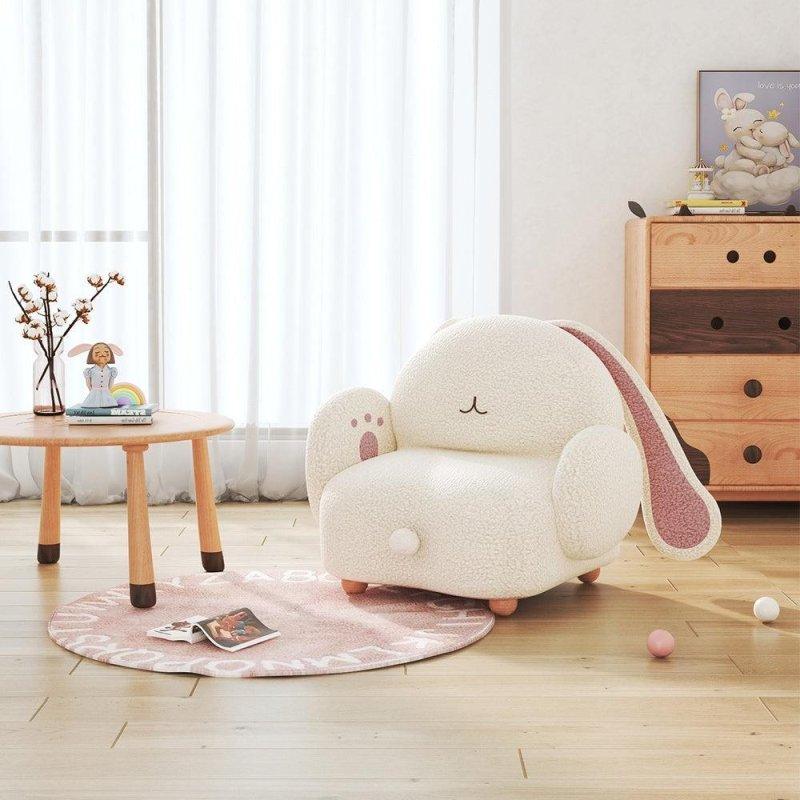 Masif Ahşap Teddy Kumaş Tavşan Tasarımlı Çocuk Köşe Koltuk - 66 cm - 256601
