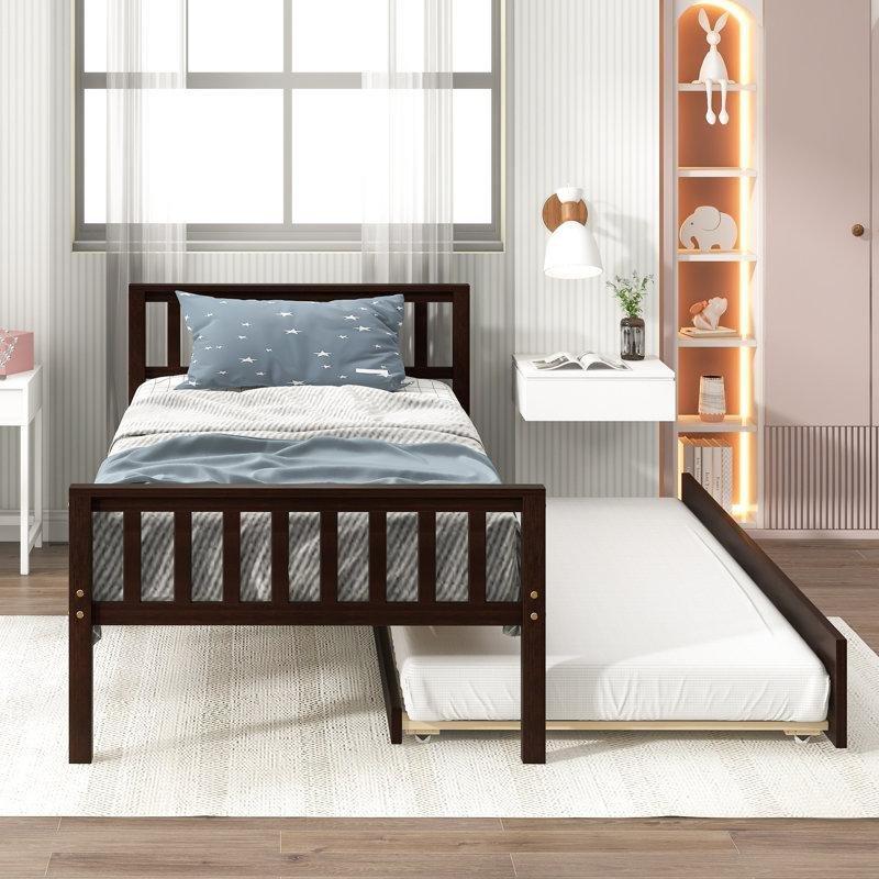 Masif Ahşap Tekerlekli Çıtalı Başlıklı Yavru Yataklı Karyola - 107x204 cm - 329312