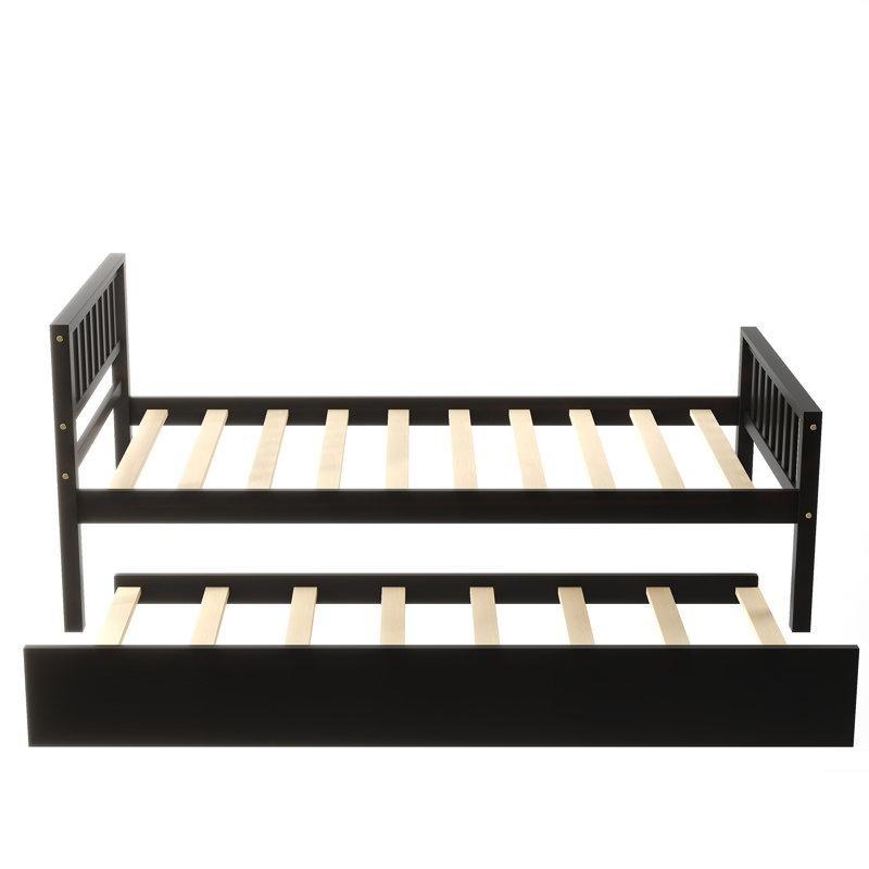 Masif Ahşap Tekerlekli Çıtalı Başlıklı Yavru Yataklı Karyola - 107x204 cm - 329312