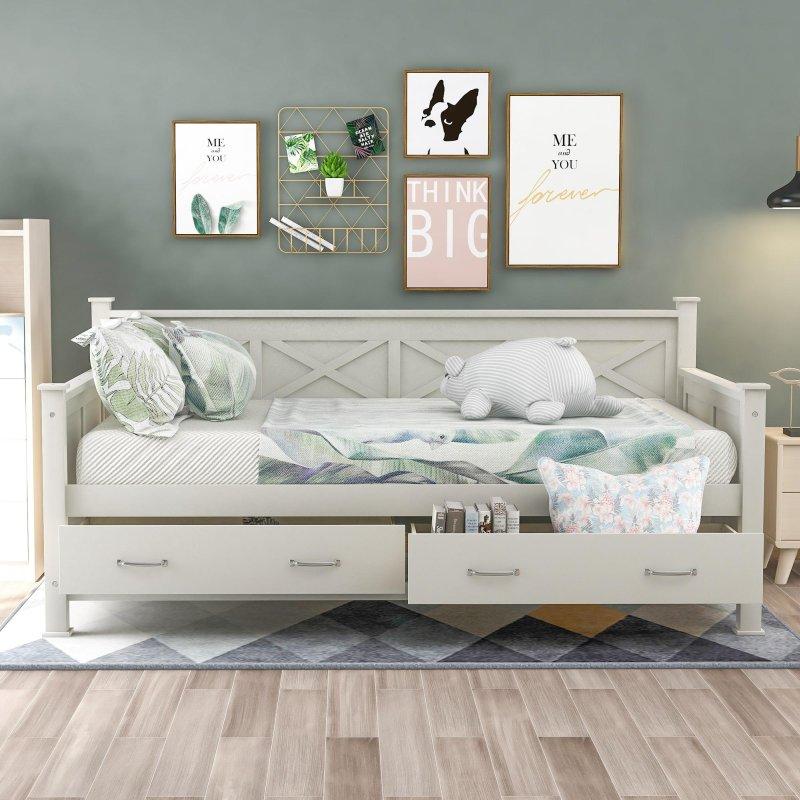Masif Ahşap ve MDF 2 Çekmeceli X Çerçeve Tasarımlı Daybed Karyola - 330018