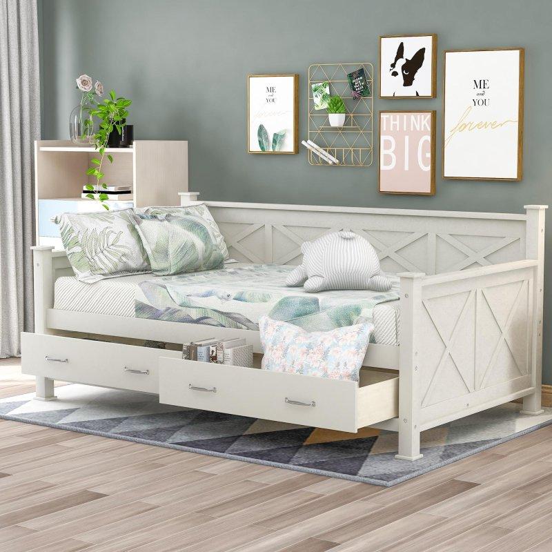 Masif Ahşap ve MDF 2 Çekmeceli X Çerçeve Tasarımlı Daybed Karyola - 330018 Masif Ahşap ve MDF 2 Çekmeceli X Çerçeve Tasarımlı Daybed Karyola - 330018