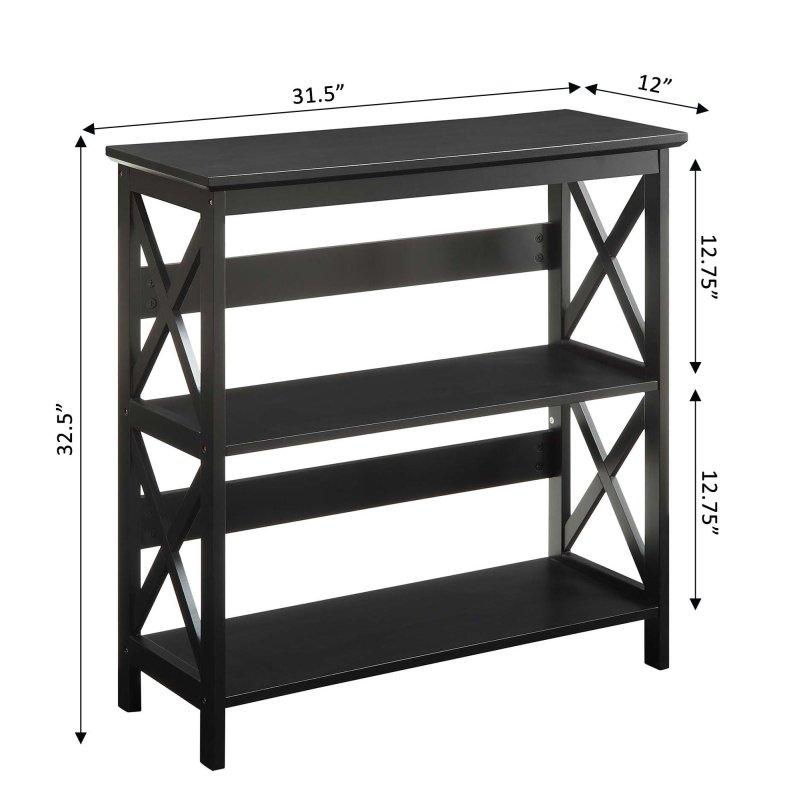 Masif Ahşap ve MDF 3 Raflı Çapraz Çerçeveli Kitaplık - 81x31x83 cm - 312991