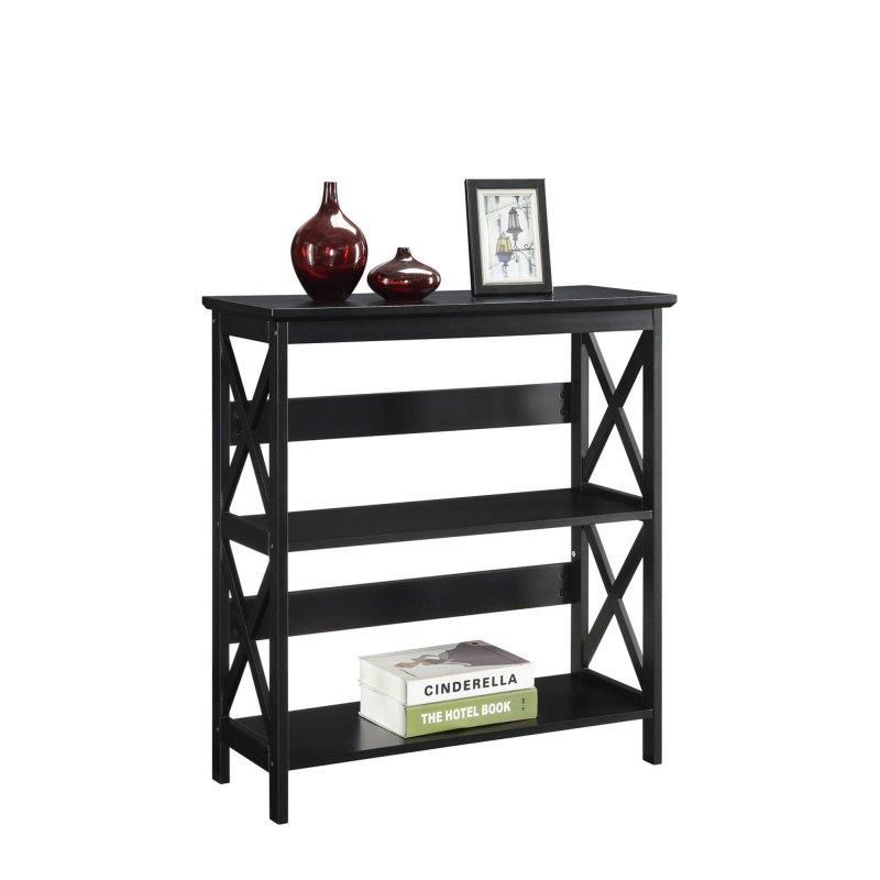 Masif Ahşap ve MDF 3 Raflı Çapraz Çerçeveli Kitaplık - 81x31x83 cm - 312991