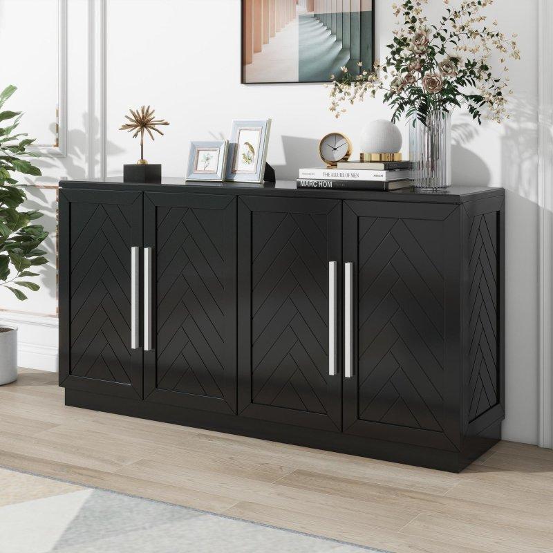 Masif Ahşap ve MDF 4 Kapaklı Ayarlanabilir Raflı Bohem Konsol - 153x41x82 cm - 324930