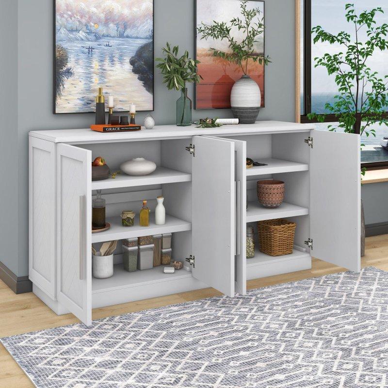 Masif Ahşap ve MDF 4 Kapaklı Ayarlanabilir Raflı Bohem Konsol - 153x41x82 cm - 324930