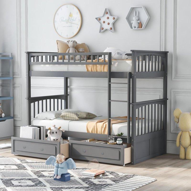 Masif Ahşap ve MDF Çekmeceli Ayrılabilen Ranza - 250798
