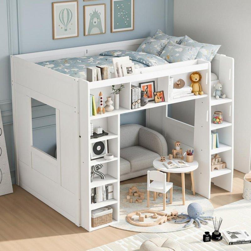 Masif Ahşap ve MDF Dolaplı Raflı Altı Boş Ranza - 249683