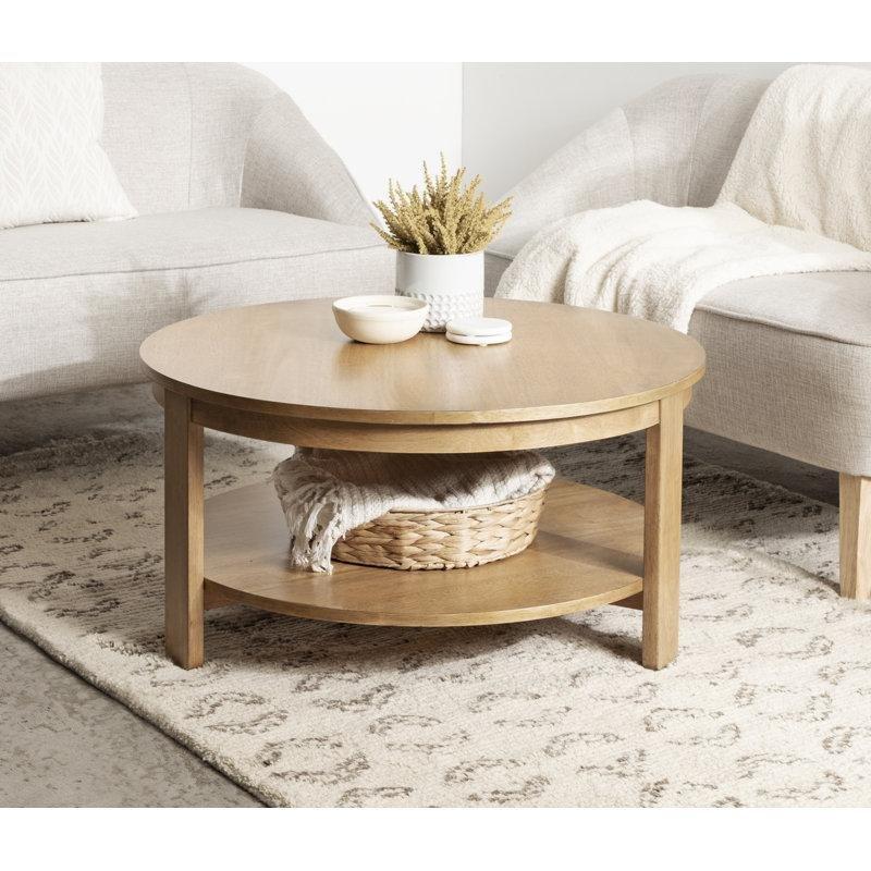 Masif Ahşap ve MDF İki Raflı Üç Ayaklı Yuvarlak Orta Sehpa - 87 cm - 246061