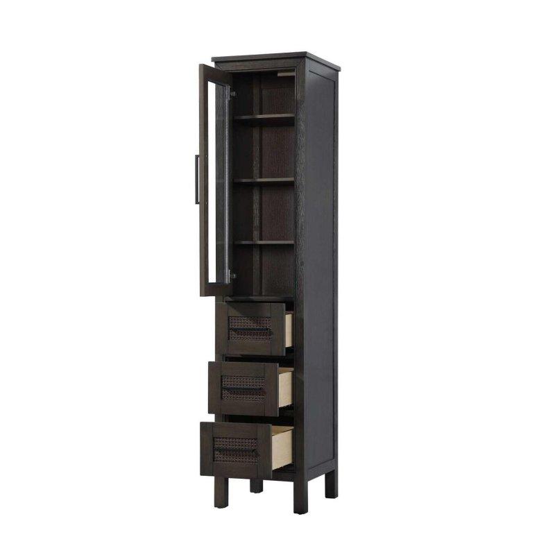 Masif Ahşap ve MDF Rattan Desenli Cam Kapaklı Çok Amaçlı Banyo Dolabı - 183 cm - 334332