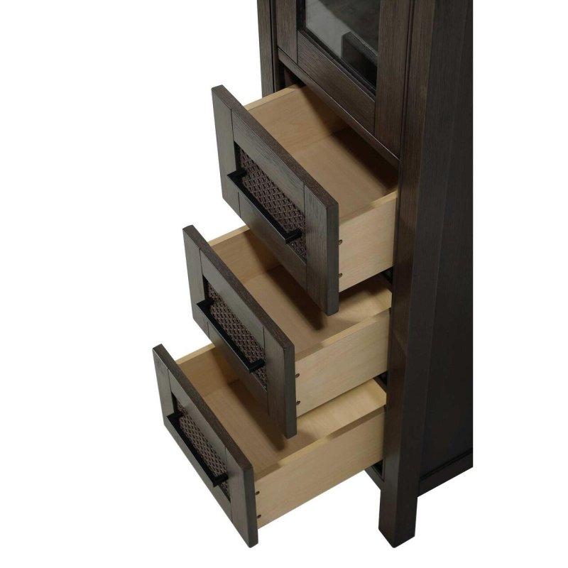 Masif Ahşap ve MDF Rattan Desenli Cam Kapaklı Çok Amaçlı Banyo Dolabı - 183 cm - 334332