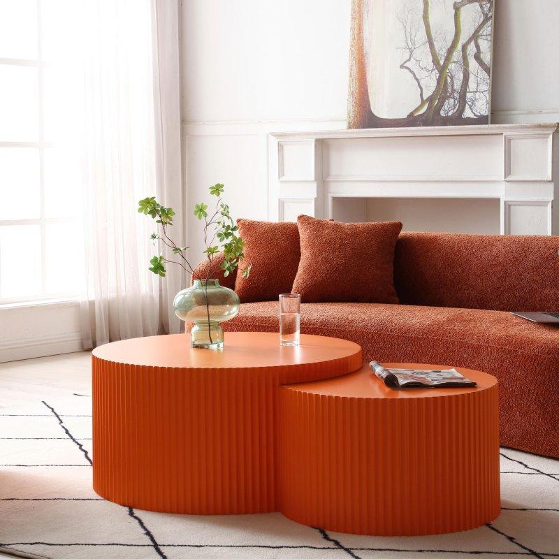 Masif Ahşap ve MDF Zigon El Yapımı Kabartmalı Yuvarlak Orta Sehpa Seti - 81 cm - 242865