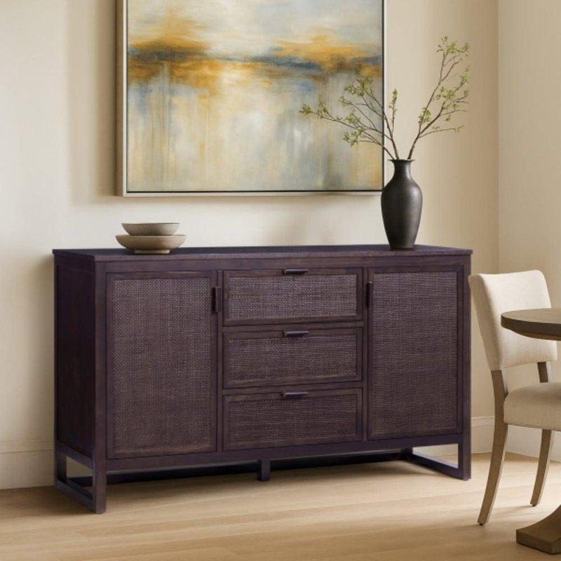 Masif Ahşap ve Rattan 3 Çekmeceli 2 Kapaklı Bohem Konsol - 140x46x82 cm - 324797