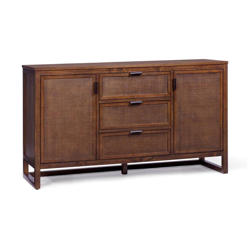 Masif Ahşap ve Rattan 3 Çekmeceli 2 Kapaklı Bohem Konsol - 140x46x82 cm - 324797