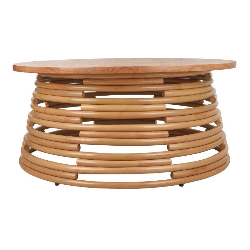 Masif Ahşap ve Rattan Bohem Tasarım Yuvarlak Orta Sehpa - Ø101 cm - 240015