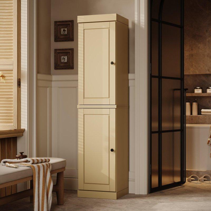 Masif Çam Ağacı 4 Çekmeceli Ayarlanabilir Raflı Dar Çok Amaçlı Banyo Dolabı - 42x182 cm - 334452