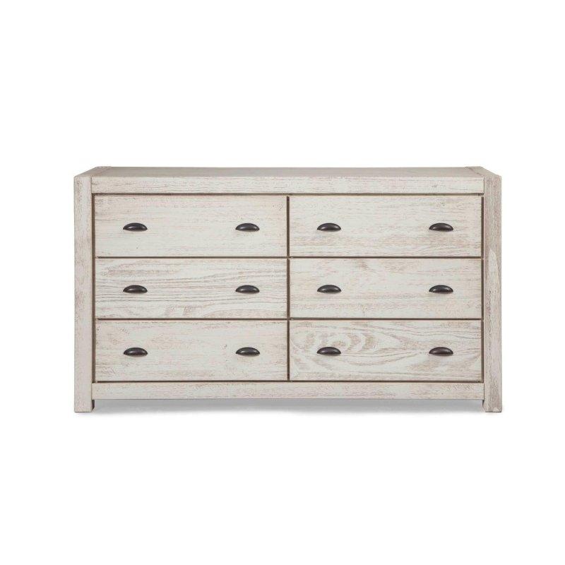 Masif Çam Ağacı 6 Çekmeceli Eskitme Pirinç Kulplu Şifonyer - 157x87x49 cm - 296495