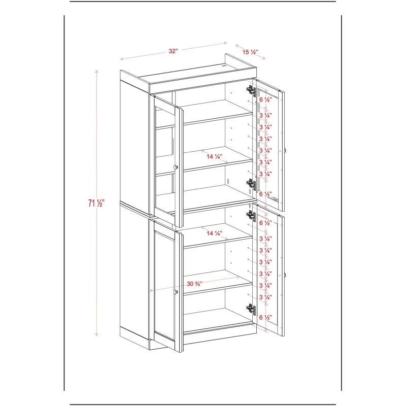 Masif Çam Ağacı Ayarlanabilir 6 Raflı Shaker Tarzı Cam Kapaklı Kitaplık - 82x182 cm - 239467