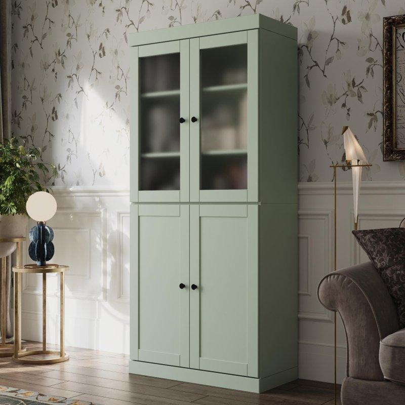 Masif Çam Ağacı Ayarlanabilir Raflı Shaker Kapaklı Buzlu Cam Kitaplık - 82x182x40 cm - 239520