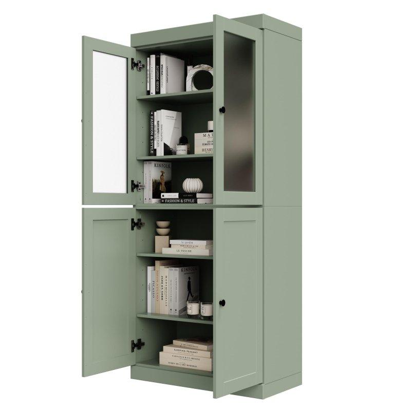 Masif Çam Ağacı Ayarlanabilir Raflı Shaker Kapaklı Buzlu Cam Kitaplık - 82x182x40 cm - 239520