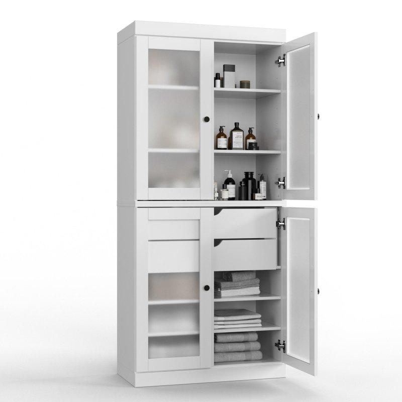 Masif Çam Ağacı Buzlu Cam Kapaklı 2 Çekmeceli Çok Amaçlı Banyo Dolabı - 82x91 cm - 334289