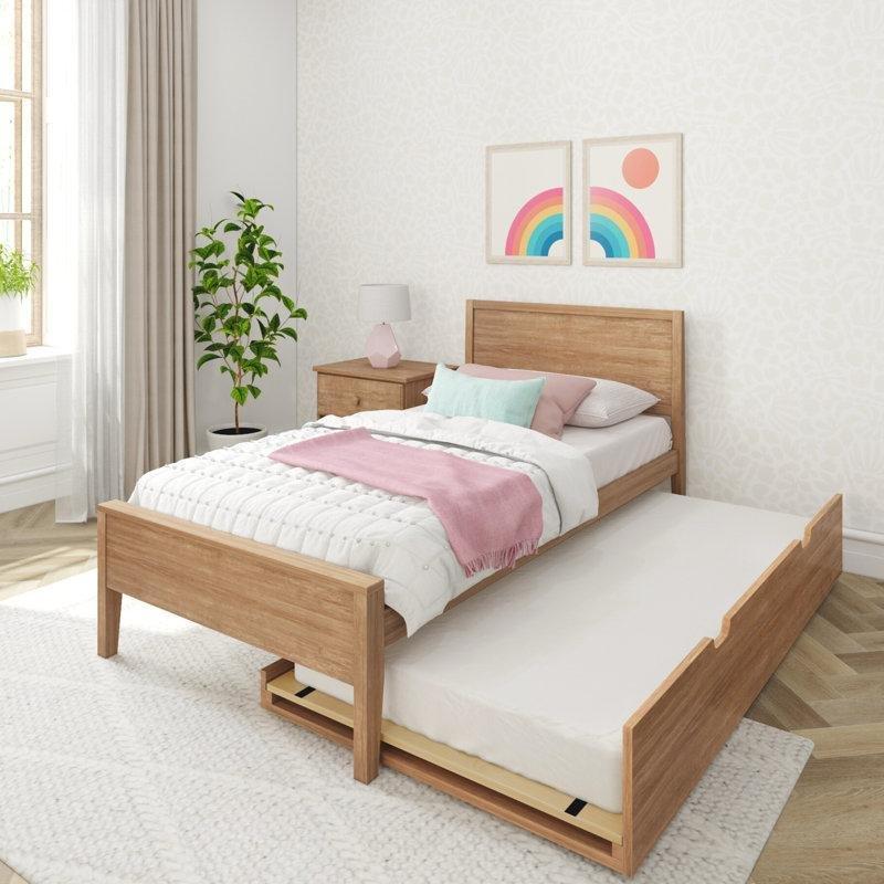 Masif Çam Ağacı Panelli Başlıklı Yavru Yataklı Karyola - 96x107x204 cm - 329240