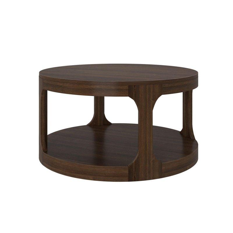 Masif Çam Ağacı Raflı Yuvarlak Orta Sehpa - 87 cm - 243536