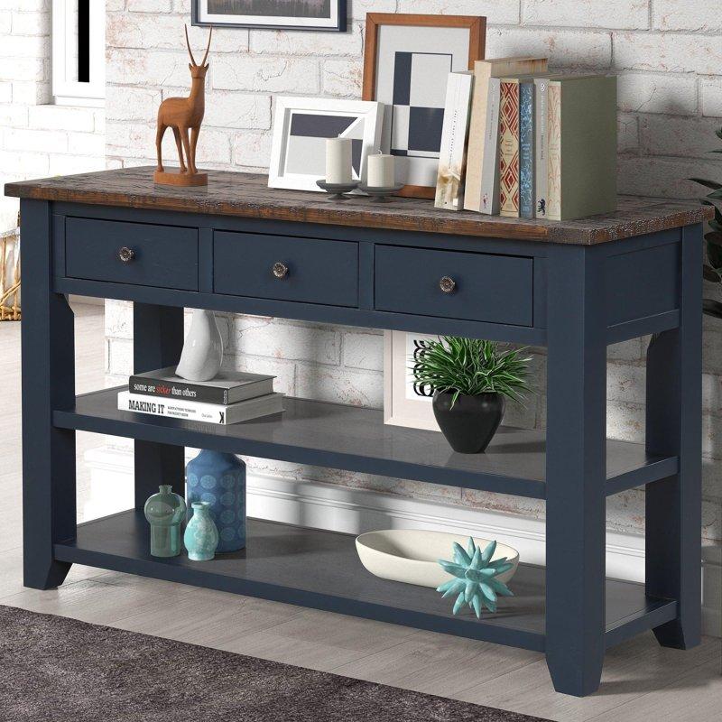 Masif Çam Ağacı ve MDF 3 Çekmeceli 2 Raflı Vintage Dresuar - 125 cm - 331165