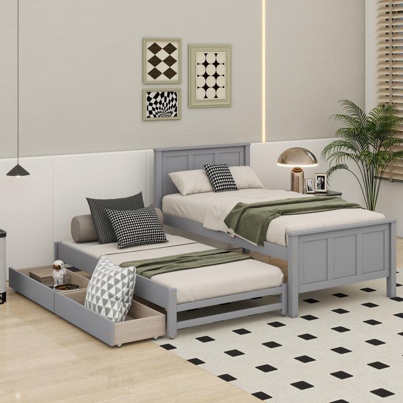 Masif Çam Ağacı ve MDF Çekmeceli Yavru Yataklı Karyola - 109x204 cm - 329371