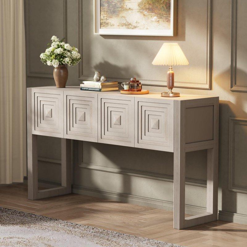 Masif Çam Ağacı ve MDF Geometrik Oymalı 3 Çekmeceli Yivli Ayaklı Dresuar - 140 cm - 332086 Masif Çam Ağacı ve MDF Geometrik Oymalı 3 Çekmeceli Yivli Ayaklı Dresuar - 140 cm - 332086